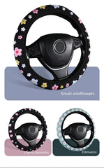 Flannelette Steering Wheel Cover Floral Print Anti-Slip alternate view