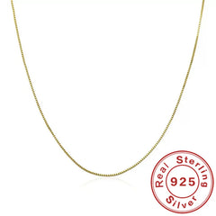 925 Sterling Silver Gold Plated Necklace | 1mm Box Chain Fine Jewelry for Women
