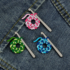 Knitting Wool Ball Enamel Pin Red Green Blue Crochet Hook Sweater Brooches Clothes Ba alternate view