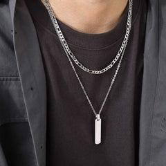 2pcs Vertical Layer Necklaces for Men Boys,Wateproof Stainless Steel Cuban Chain Collar, detail view