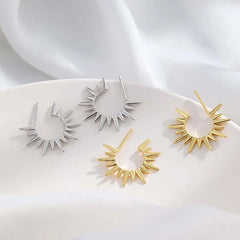 Punk Exaggerated Gold Colour Sun Shape Stud Earrings for Women Hip Hop Rock Metal Irregu detail view