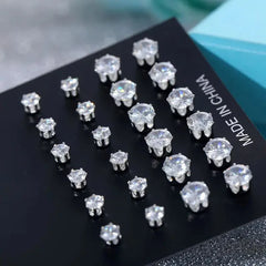 12/24/36 Pairs Shiny Zircon Stud Earrings Set for Women Men Daily Versatile Chic Silver detail view
