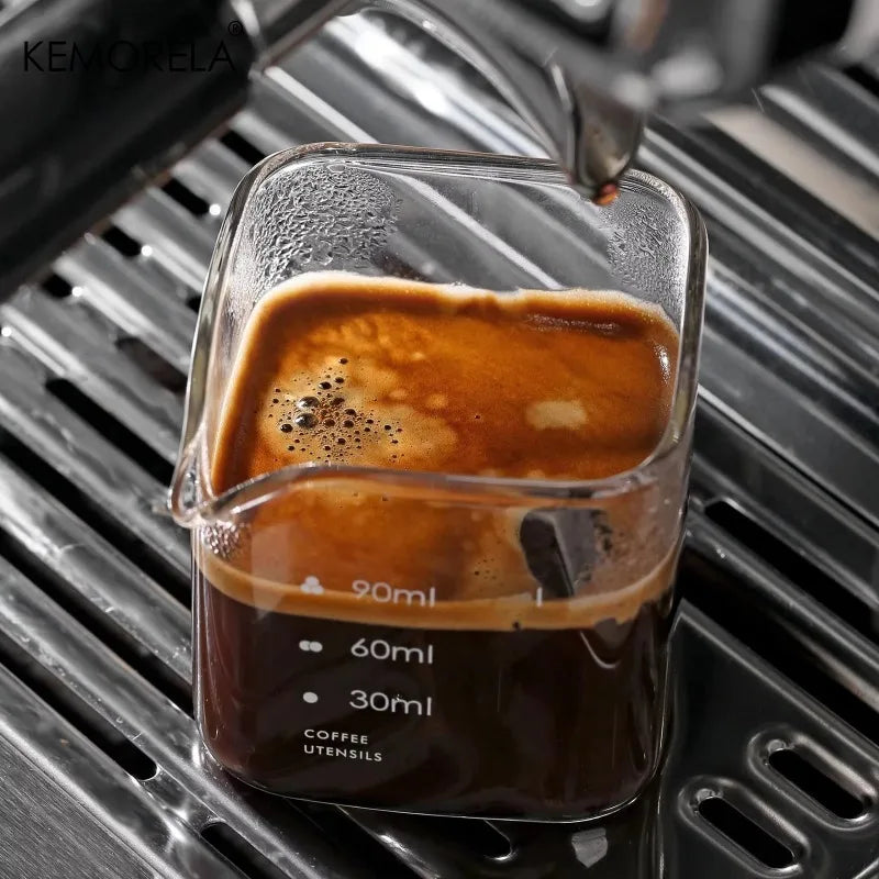 Square Measuring Pitcher Single Spout 90/120ML Clear High Borosilicate Glass Milk Cup Espresso Home