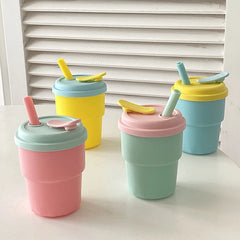 400ml Coffee Mug With Lid Straw Silicone Cold Juice Milk Tea Mug Leak-Proof Drinking Water Bottles P