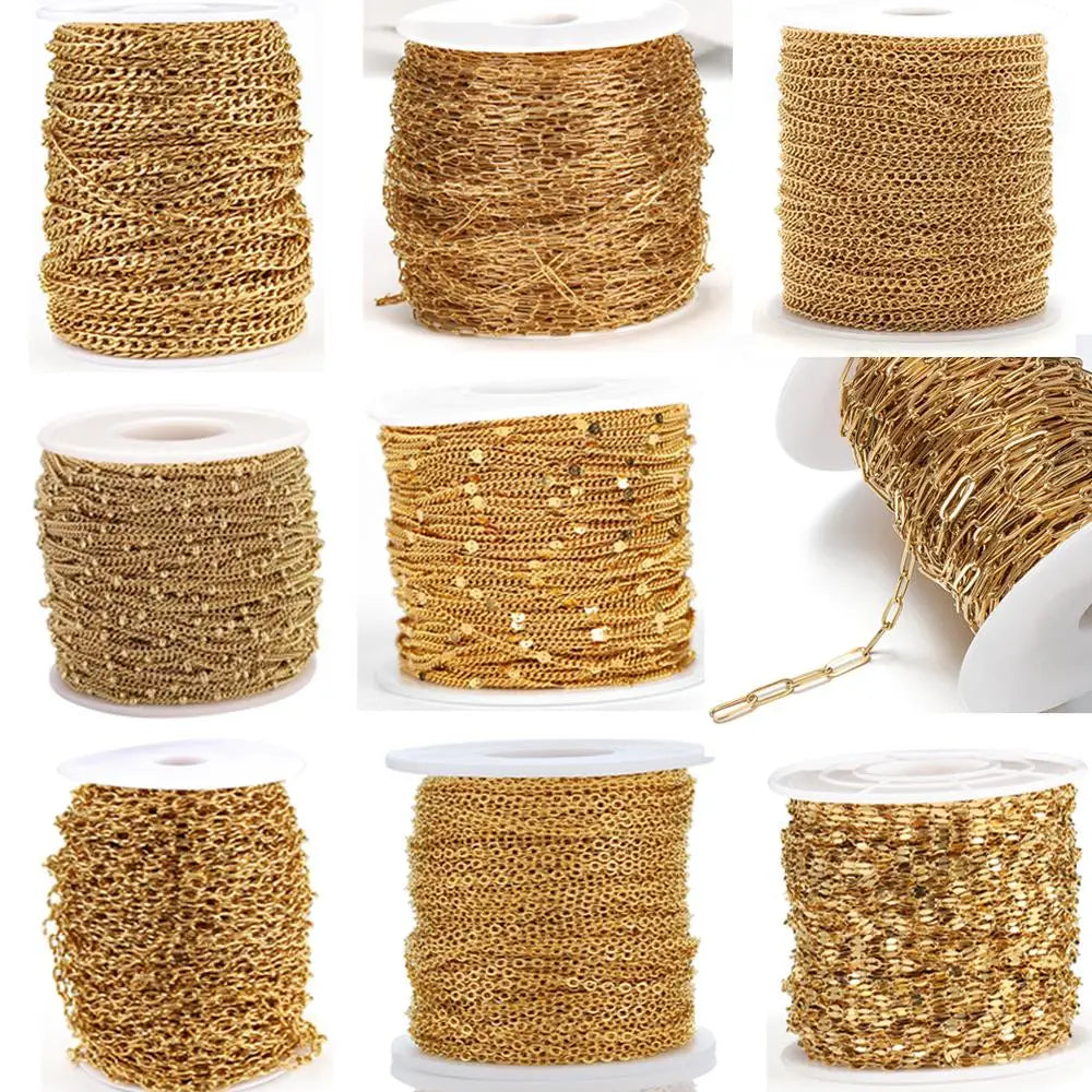 2Meters Stainless Steel Link Cable Gold Chains for DIY Jewelry Making Rolo Chain Beads Chain Necklac