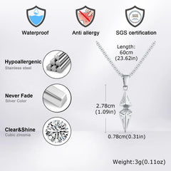 VNOX White Blue Zircon Rhombus Pendant Necklace, Stainless Steel Hypoallergenic Jewelry for Men, Valentine's Birthday Party Gift