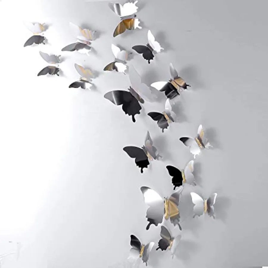 48 Pieces Butterfly Wall Decor DIY 3D Mirror Butterfly Stickers Removable Decals | Craft Set