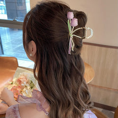 New Tulip Flower Hair Clip Back Head Grab Clip Fashion Ponytail Fixed Hairpins Simple Ov detail view