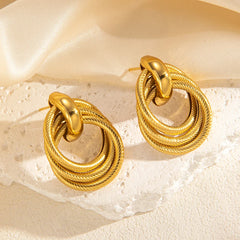 Stainless Steel Circular Splicing Earrings | Modern Geometric Drop Earrings close-up view