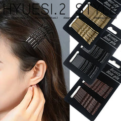 24pcs/set Simple Black Wavy Hairpins Reusable Non Slip Metal Invisible Bobby Pins Side Bangs Clips F