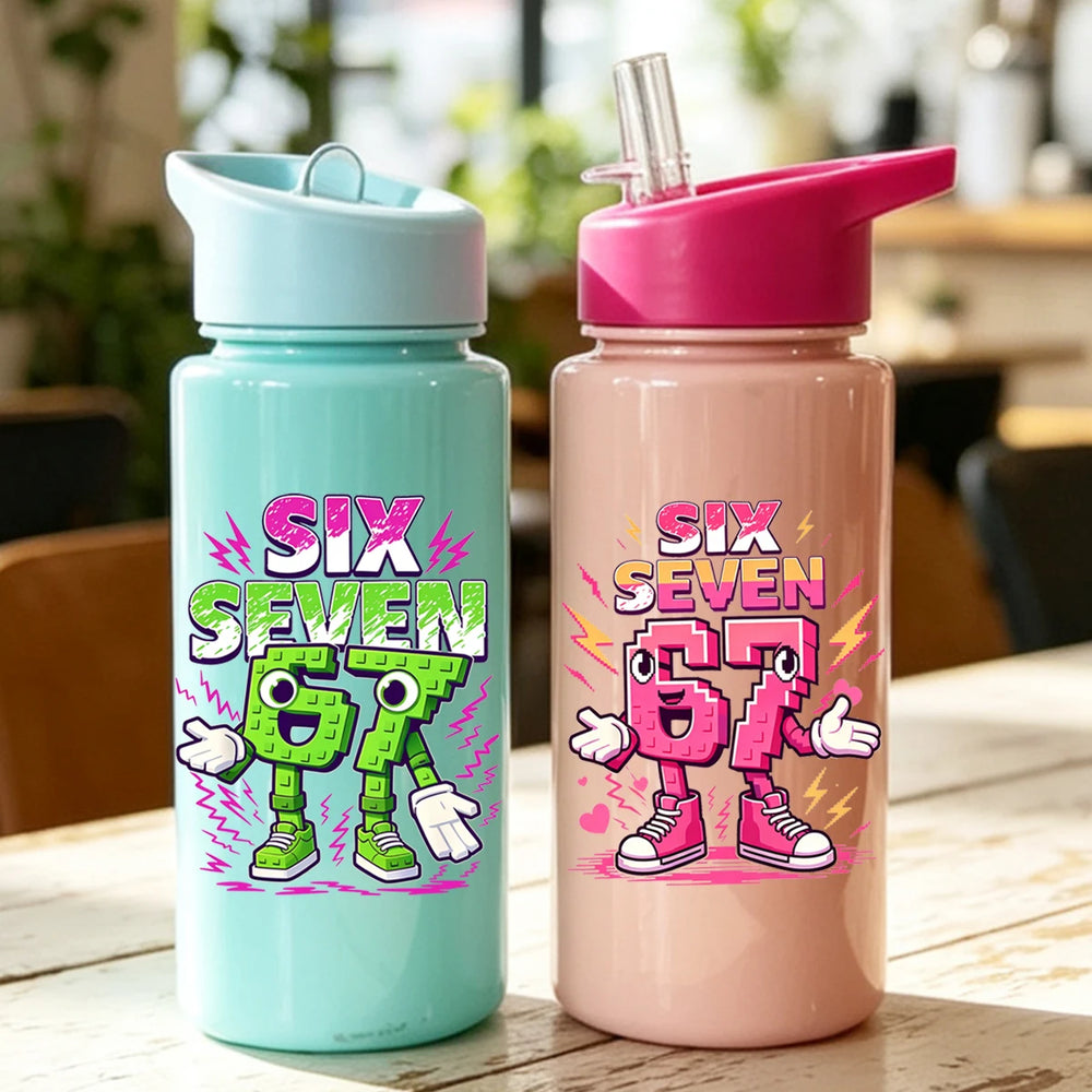 1 Piece 500ml (17 fl oz) 67 Printed Straw Cup, Summer Water Bottle, BPA Free, Portable Sports Outdoo