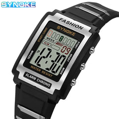 SYNOKE Men Rectangular Sports Electronic Watch Waterproof 50M Night Light Large Screen Alarm Clock T