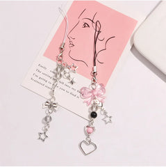 Goth Y2K Phone Charm Pink Silve Bow Heart Star Keychain Pendant Key Chain Bag Phone Chai detail view