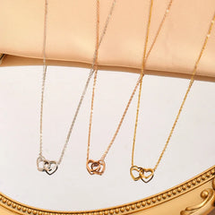 Romantic Double Heart Pendant Necklaces for Women Stainless Steel Charm Choker Neckla alternate view