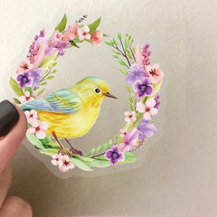50PCS Transparent INS Watercolor Bird Sticker Pack - Waterproof PET for Scrapbooking, close-up view