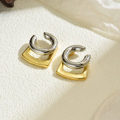 Unique Design Gold Silver Mix Color Geometric Clip Earring Cuff Stainless Steel Squar alternate view