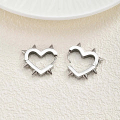 Exaggerated Spike Rivet Heart Stud Earrings | Stainless Steel Goth Punk Jewelry detail view