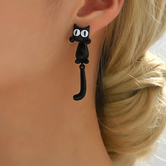 Creative Black Cat Design Stud Earrings Ear Jacket Zinc Alloy Jewelry Punk Leisure Style Suitable Fo