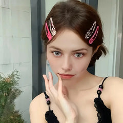 8pcs/set Leopard Print Hair Clips for Women Girls Vintage Geometric Star BB Clips Bangs detail view