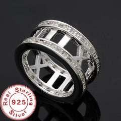 925 sterling silver Roman numeral AAA zircon ring, wedding ring for men and women, fa alternate view