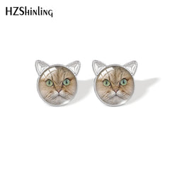 Lovely Cat Face Stud Earrings | Handmade Glass Dome Photo Printed Jewelry for Women detail view