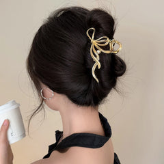 Bridal Hair Claw Clip Pearl Bow Ornament Wedding Party Accessory Elegant Metal Large Jaw detail view