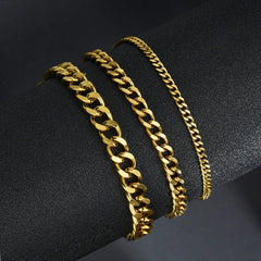 1 Piece Width 3.5/5/7mm Stainless Steel Gold/Black Color Punk Necklace Cuban Link Chai close-up view