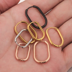 Gold Plated Rectangular Hoop Earrings | 6pcs Stainless Steel Jewelry Findings for DIY close-up view