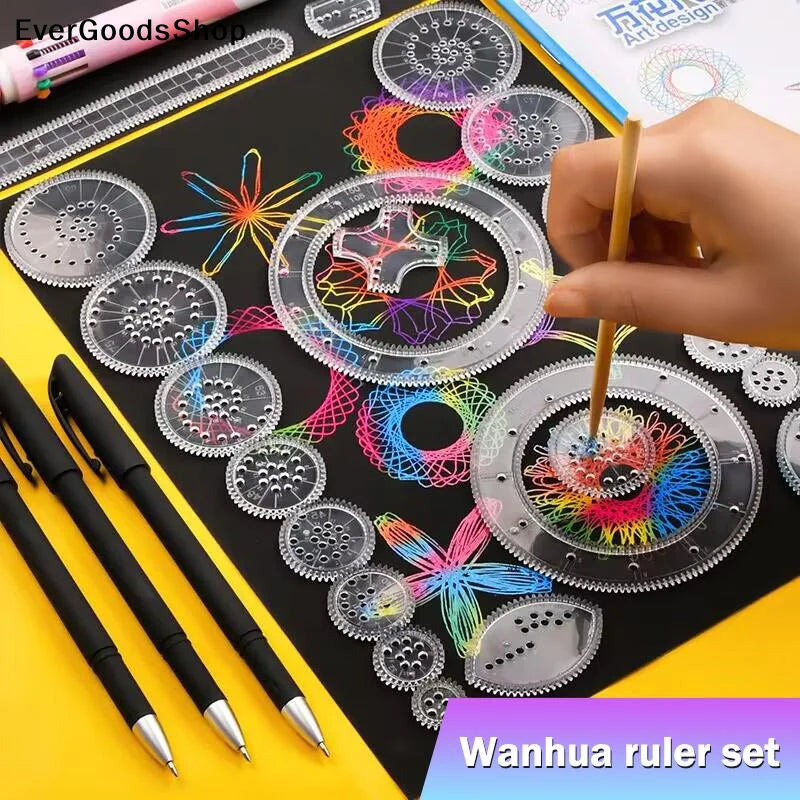 New 22pcs Drawing Toys Set Geometric Ruler Mathematical Roulette Drawing Tools Learning Painting Puz
