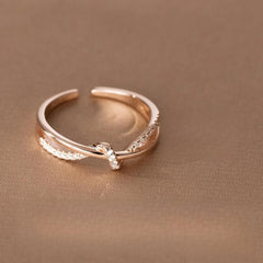 925 Sterling Silver Cross Knotting Zircon Ring | Women's Wedding Cocktail Jewelry close-up view
