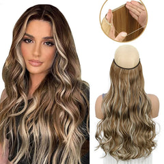 WIGSIN Synthetic One Piece No Clip Hair Extension 20Inch Long Curly Fish Line Fake Hair Piece for Wo
