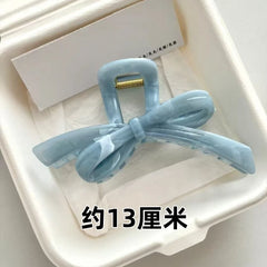 Fashion Blue White Bowknot Large Hair Claw Clip Women Korean Acrylic Hair Clamp Hairpi close-up view