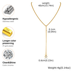 Golden Color Lariat Necklace for Women, Dainty Y Shape Layered Long Necklaces, CZ Drop N detail view