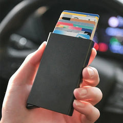 Minimalist RFID Blocking Wallet | Metal Pop Up Card Holder for Men and Women