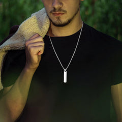 Initial Bar Necklace for Men | Thick Geometric Vertical Pendant with A-Z Letters detail view