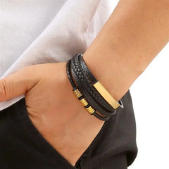Classic Men's Leather Bracelet New Style Hand-woven Multi-layer Combination Accessory Fa detail view