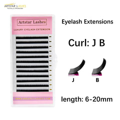 ARTSTAR 12 Rows False Eyelashes Tray | J B Curl 6-20mm Matte Black Lash Extensions