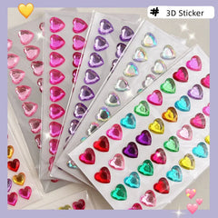 Heart Stickers 3D Stereoscopic Crystal Heart Shining Sticker for DIY Scrapbook Journal Kids Stationery Reward Supplies Stickers