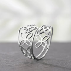 Skyrim Witch Knot Open Rings Women Stainless Steel Gold Color Adjustable Finger Ring Witchcraft Amulet Jewelry Christmas Gift