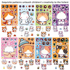 8 Pcs Cute Kitten Dress-Up Stickers for Kids | Cartoon Puzzle Toy and Waterproof Noteboo detail view