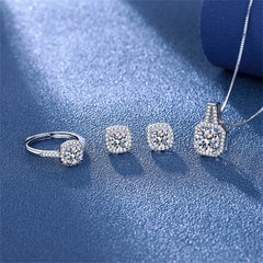 3pcs Set Necklaces Earrings Stud Ring CZ Stone Jewelry Set Silver Color Classic Women Ev detail view
