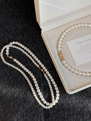Girl’s Imitation Pearl Magnetic Round Buckle Beaded Choker Necklace | Elegant Collarb alternate view