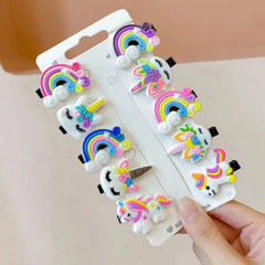 10PCS/Set New Girls Cute Cartoon Unicorn Hair Clips Kids Lovely Hairpins Ice Cream Hea close-up view