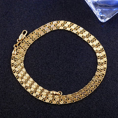 Fashion 18k Gold Necklace 2MM 16/18/20/22/24/26/28/30 Inch Side Chain Necklace For Women detail view