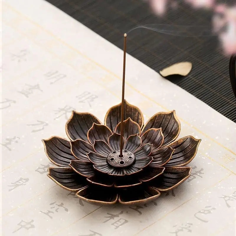 Lotus Alloy Incense Burner Stick Holder | Buddhism Meditation Decor
