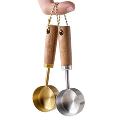 Stainless Steel Measuring Spoon Set | Gold Wood Handle Kitchen Baking Tool