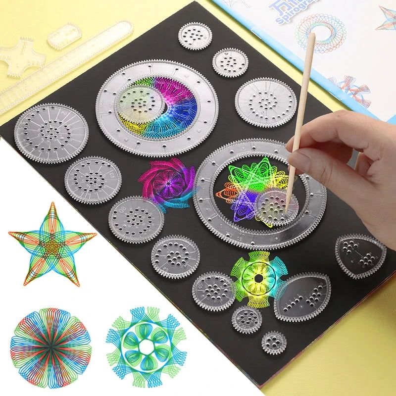 Funny Spirograph Drawing Toys Set Creative Gears Geometry Stencils Painting Template Art Crafts Kids