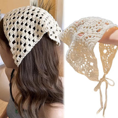 2026 Knitted Hollow Out Triangle Hair Scarf Headband Women Girls Knitted Flower Headbands Summer Tra
