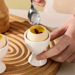 Egg Cup Holder for Hard and Soft Boiled Eggs | White Breakfast Kitchen Accessory close-up view