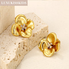LUXUKISSKIDS Fairy Flower Earrings Stud | Gold-Plated Stainless Steel Piercing Jewelr alternate view